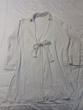 Roxy White Tie-Front Gauze Tunic Top